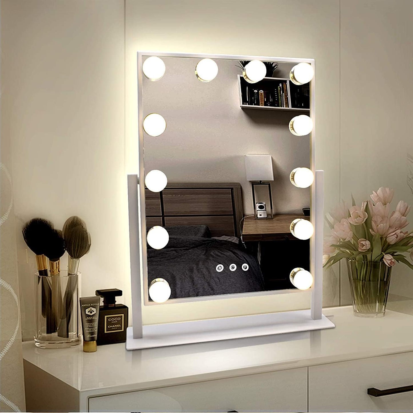 WEILY Hollywood Makeup Mirror with Lights,Large Lighted Vanity Mirror with 3 Color Light & 12 Dimmable Led Bulbs,Smart Lighted Touch Control Screen & 360 Degree Rotation