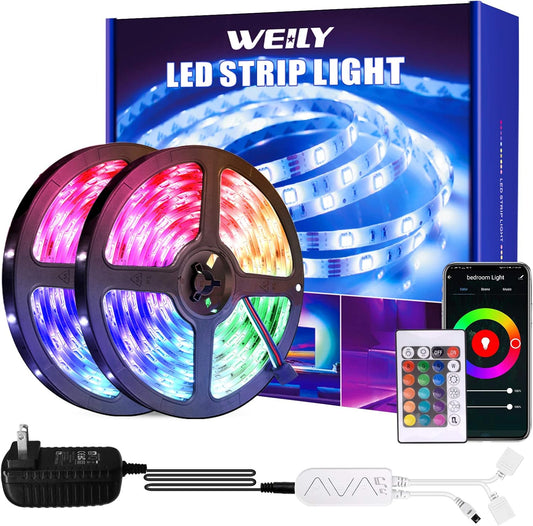 WEILY WiFi Led Strip Lights 50ft, 15m Flexible Color Changing RGB Phone Control Smart Led Light Strip for Room, Bedroom, TV, Kitchen, Desk,Bar Home Decoration