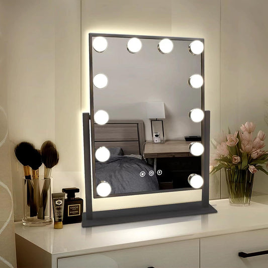 WEILY Hollywood Makeup Mirror with Lights,Large Lighted Vanity Mirror with 3 Color Light & 12 Dimmable Led Bulbs,Smart Lighted Touch Control Screen & 360 Degree Rotation