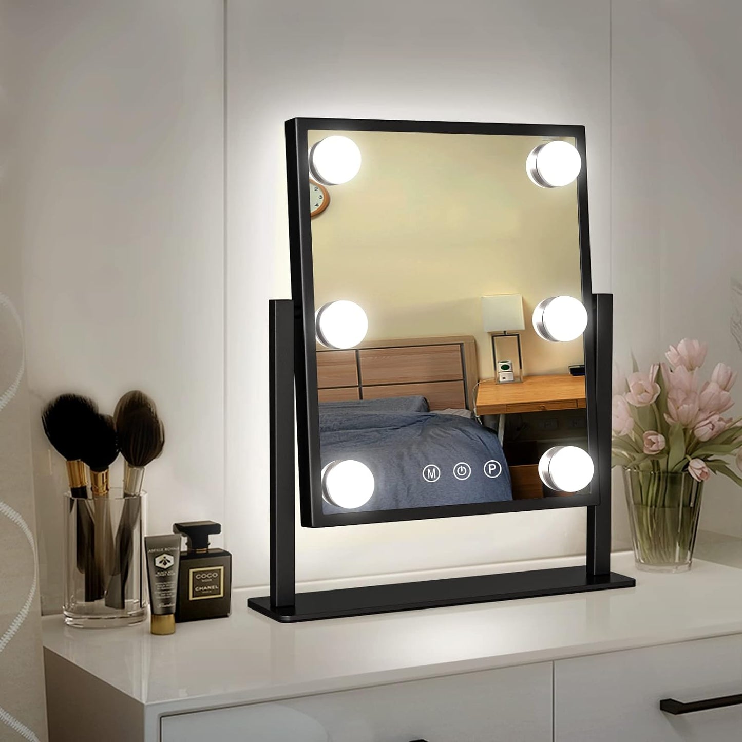 WEILY Hollywood Makeup Mirror with Lights,Large Lighted Vanity Mirror with 3 Color Light & 12 Dimmable Led Bulbs,Smart Lighted Touch Control Screen & 360 Degree Rotation