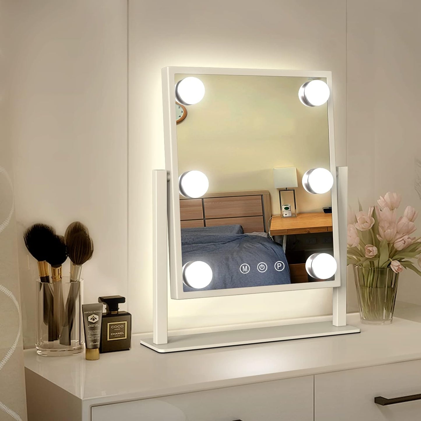 WEILY Hollywood Makeup Mirror with Lights,Large Lighted Vanity Mirror with 3 Color Light & 12 Dimmable Led Bulbs,Smart Lighted Touch Control Screen & 360 Degree Rotation