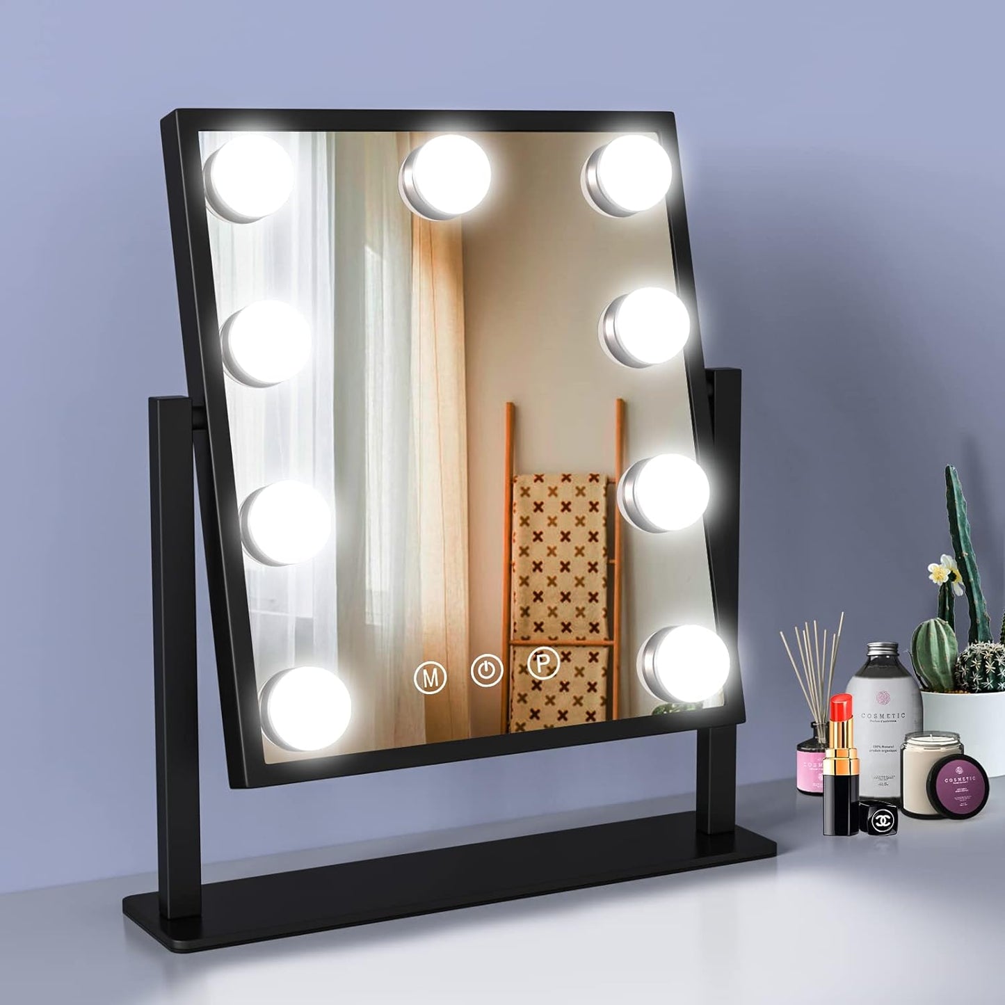 WEILY Hollywood Makeup Mirror with Lights,Large Lighted Vanity Mirror with 3 Color Light & 12 Dimmable Led Bulbs,Smart Lighted Touch Control Screen & 360 Degree Rotation